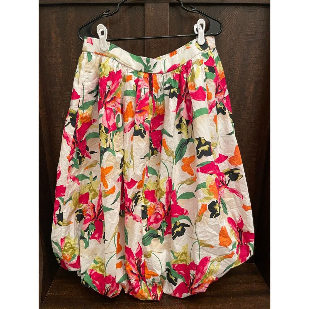 INC International Concepts Floral Bubble Hem Skirt Large Pink Orange Botanical